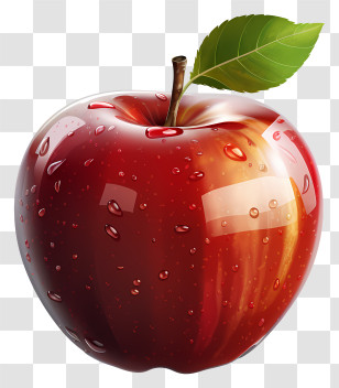 Apple - Shiny Red Apple With Leaf For Illustration Transparent PNG
