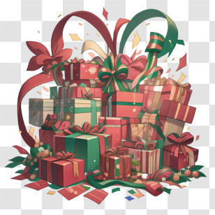 Christmas Gifts - Festive Holiday Gift Boxes With Decorations Transparent PNG