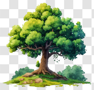 Watercolor Big Tree - Large Tree With A Green Canopy Transparent PNG