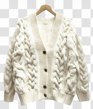 Cardigan - White Cable Knit Cardigan For Winter Warmth Transparent PNG