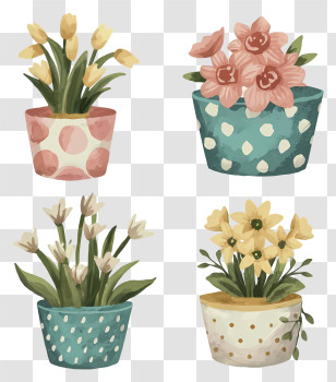 Flower Pot - Flowerpots With Tulips And Orchids In Pastel Colors Transparent PNG