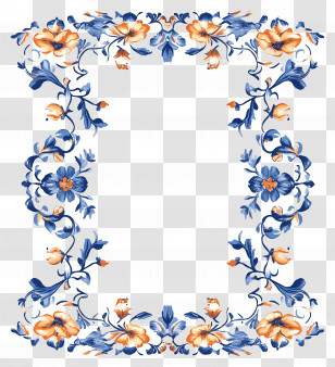 Letter Paper - Blue And Orange Floral Frame Transparent PNG