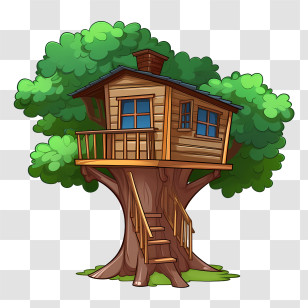 Tree House - Compact Wooden Treehouse With Blue Windows Transparent PNG