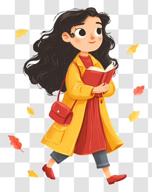 Hello Autumn - Woman Walking With Book In Autumn Transparent PNG