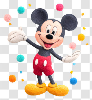 Mickey Mouse With Confetti - Famous Cartoon Mouse Transparent PNG