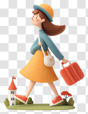 Girl Doing Travel Blogging - Girl Walking With A Suitcase Transparent PNG