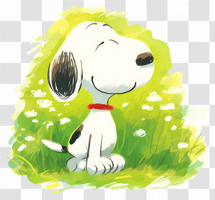 Snoopy Spring - Happy Cartoon Dog Sitting On Grass Transparent PNG