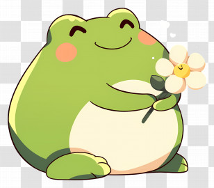 Kawaii Frog - Cute Green Frog Holding A Flower Transparent PNG