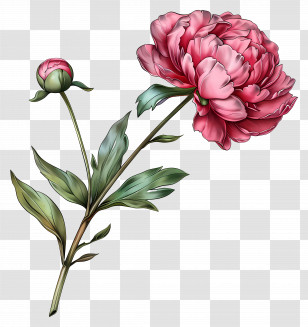 Pink Peony - Pink Peony Flower With Green Leaves Illustration Transparent PNG