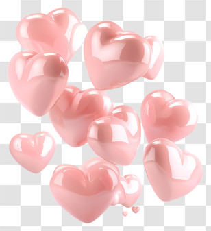 Floating Pink Hearts - Glossy Pink Hearts Decoration Transparent PNG
