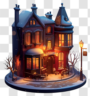 Snow Covered Street - Cozy Snowy House Diorama Transparent PNG