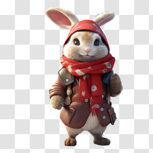 Winter Rabbit - Rabbit Character In A Winter Outfit With Scarf And Hood Transparent PNG
