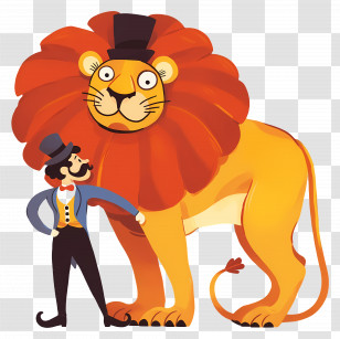 Circus Lion - Lion With Top Hat And Circus Man Transparent PNG
