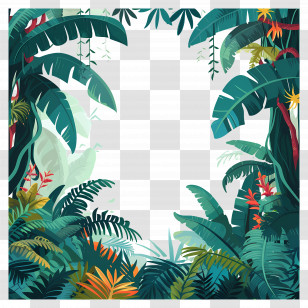 Jungle Background - Tropical Jungle Frame With Lush Leaves Transparent PNG