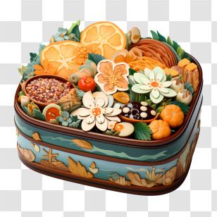 Bento Box - Decorative Fruit And Flowers Box Arrangement Transparent PNG