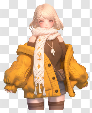 Girl With Wool Scarf - Blonde Girl In Yellow Cardigan And Scarf Transparent PNG