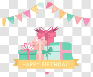 Gift - Happy Birthday Gifts With Colorful Banner Transparent PNG