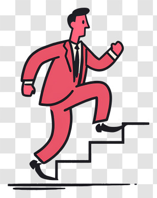 Businessman Climbing Stairs - Man In Red Suit Climbing Stairs Transparent PNG
