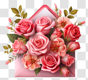 Envelope - Beautiful Pink Flower Bouquet In Envelope Transparent PNG