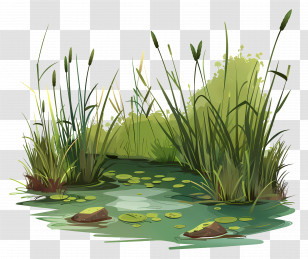 Nature Background - Green Marshland Illustration With Vegetation Transparent PNG