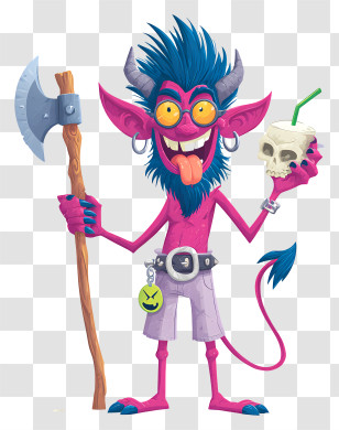 Quirky Cartoon Demon - Purple Monster With Axe And Skull Transparent PNG