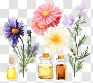 Watercolor Flower Essences Therapy - Essential Oils And Flower Illustration Transparent PNG