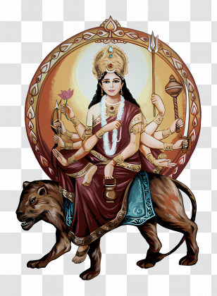 Chandraghanta - Hindu Goddess Riding A Lion Transparent PNG