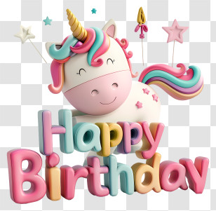 Cute Happy Birthday Text - Colorful Happy Birthday Unicorn Design Transparent PNG
