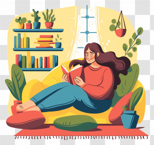 Books Reading Woman - Woman Reading On Cozy Couch Transparent PNG