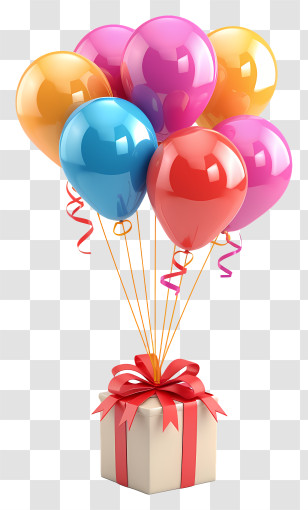 Birthday Party Balloons - Gift Box With Multicolor Balloons For Celebrations Transparent PNG