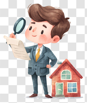 Real Estate Agent Evaluates Property - Cartoon Character Inspecting House Transparent PNG