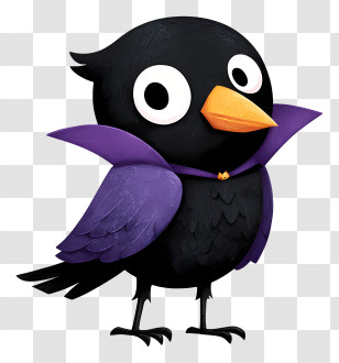 Kawaii Halloween Raven - Cartoon Crow With Purple Cape Transparent PNG
