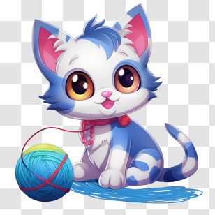 Cat Playing Yarn Ball - Cute Cartoon Cat Playing With Yarn Transparent PNG
