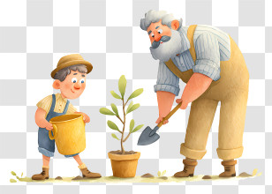 Plant Sapling - Grandfather And Grandson Planting A Sapling Transparent PNG