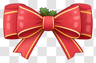 Red Ribbon - Red Holiday Bow With Holly Accents Transparent PNG