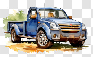 Watercolor Painting - Blue Pickup Truck On A Dirt Road Transparent PNG