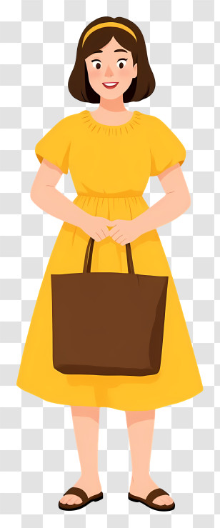 Woman Holding Grocery Bag - Woman In Yellow Dress With Bag Transparent PNG