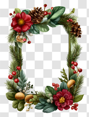 Christmas Wreath Rectangle - Rustic Pinecone Vertical Floral Frame Transparent PNG