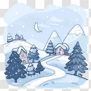 Christmas Landscape - Cartoon Winter Snow Village Illustration Transparent PNG