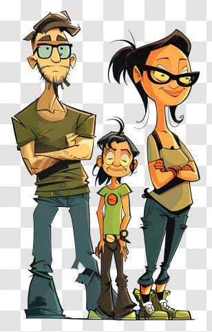 Cartoon Family - Cartoon Family With Glasses Transparent PNG