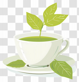 Green Tea - Cup Of Green Tea With Leaves Transparent PNG