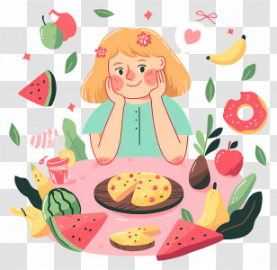 Woman Choosing Food - Girl With Fruits And Food Illustration Transparent PNG