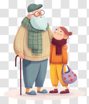 Grandpa Child Companionship - Grandfather And Child In Warm Clothing Transparent PNG