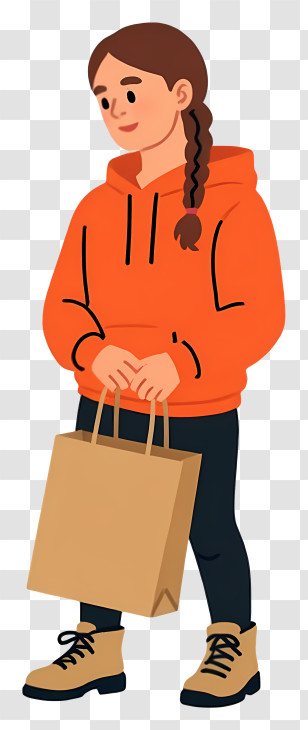 Woman Holding Grocery Bag - Casual Cartoon Woman With Shopping Bag Transparent PNG