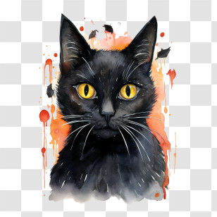 Halloween
 - Black Cat With Yellow Eyes Transparent PNG
