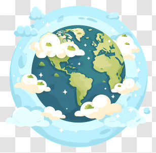 Planet Earth - Cartoon Earth Illustration With Clouds Transparent PNG