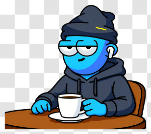 Playful Cartoon Boy - Chill Blue Character With Coffee Transparent PNG