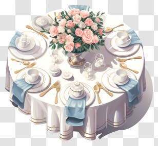 Wedding Reception - Elegant Table Setting With Flowers Transparent PNG