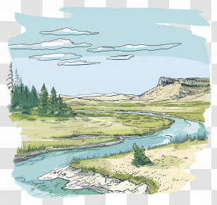 Yellowstone National Park - River Flowing Through Plains Transparent PNG
