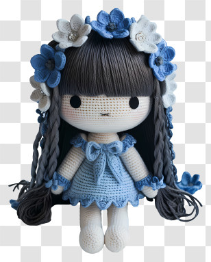 Amigurumi Doll - Crocheted Doll With Blue Hair And Dress Transparent PNG